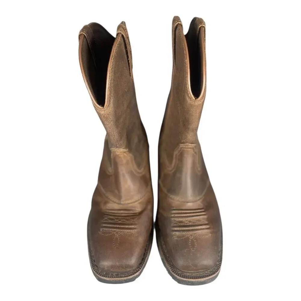 Cabela’s Men’s Pinedale Western Brown Full Grain Leather Square Toe Work Boots